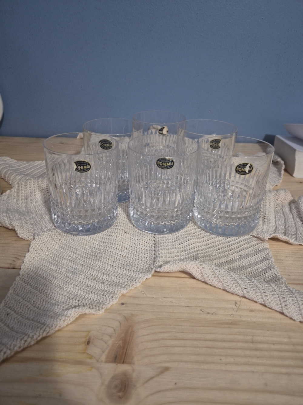 BOHEMIA (6) Over 24% Lead Crystal 3-7/8" Old Fashioned Glasses, Czechoslovakia